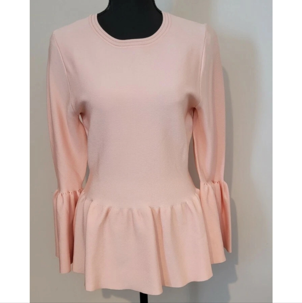 VENUS Blush Peplum Blouse With Bell Sleeves NWOT Size M